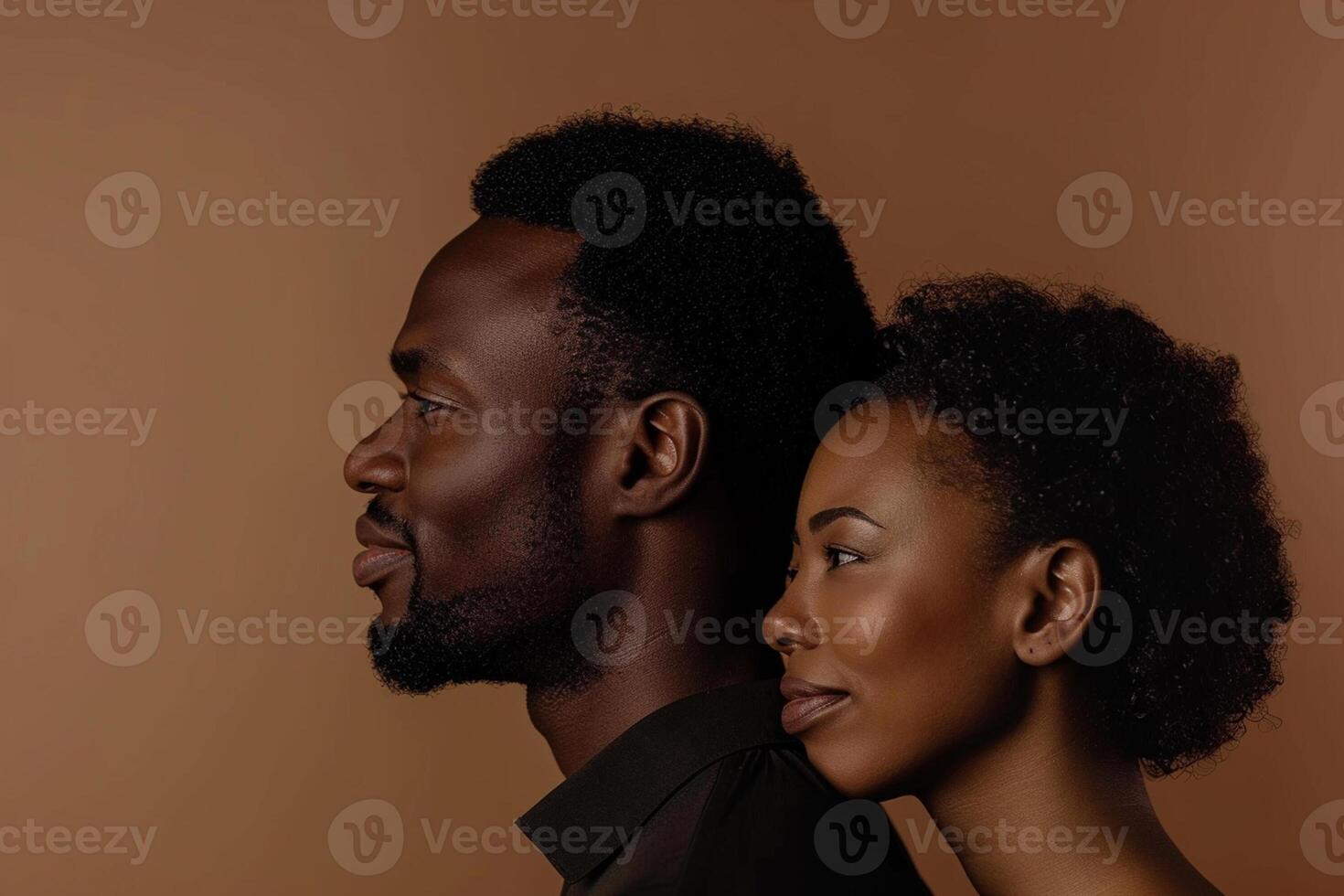 AI generated african male and female model turn sideways with generative ai photo
