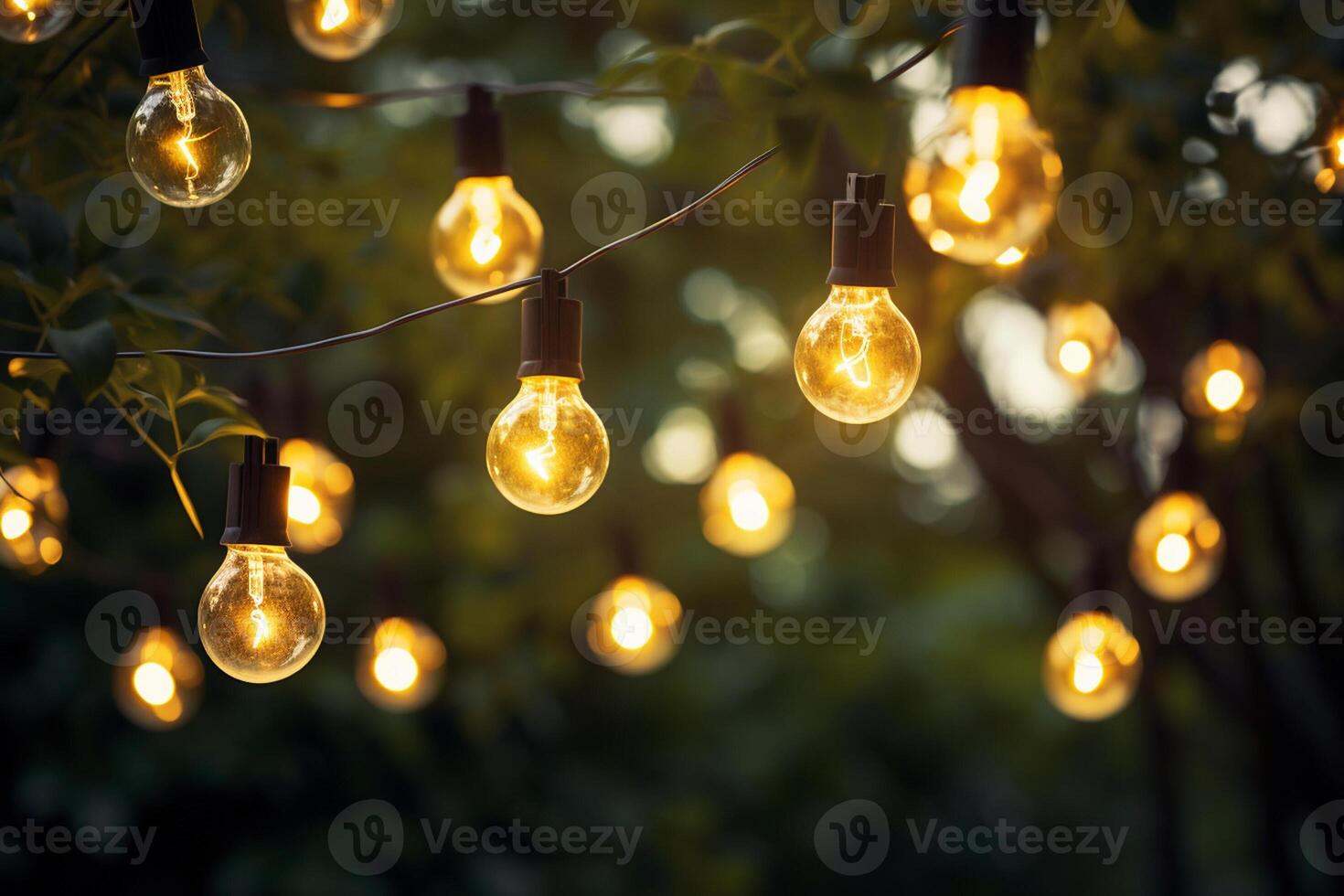 AI generated a string of lights hanging on the tree bokeh style background with generative ai photo