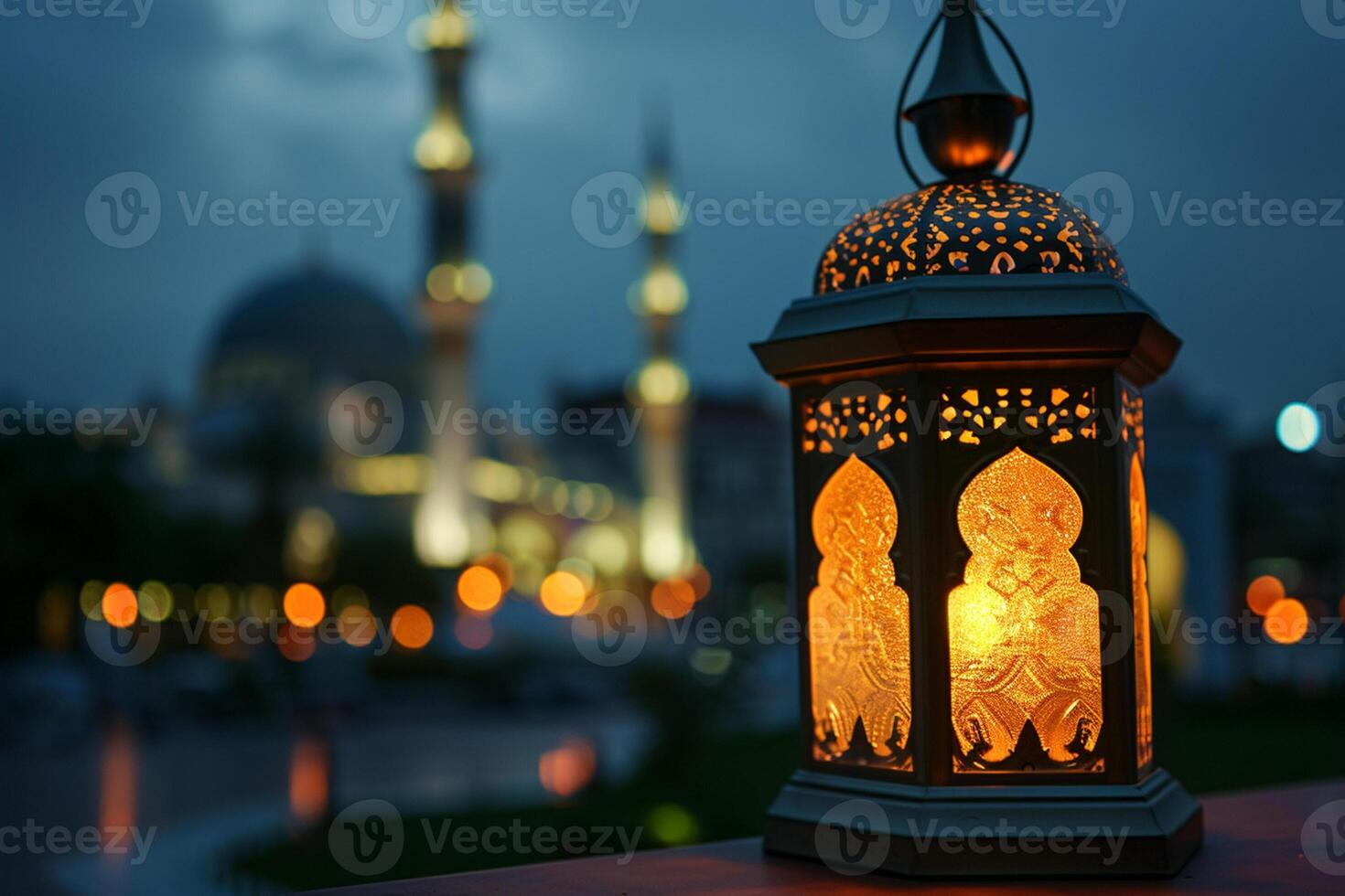 AI generated arabic style hanging lamp bokeh style background with generative ai photo