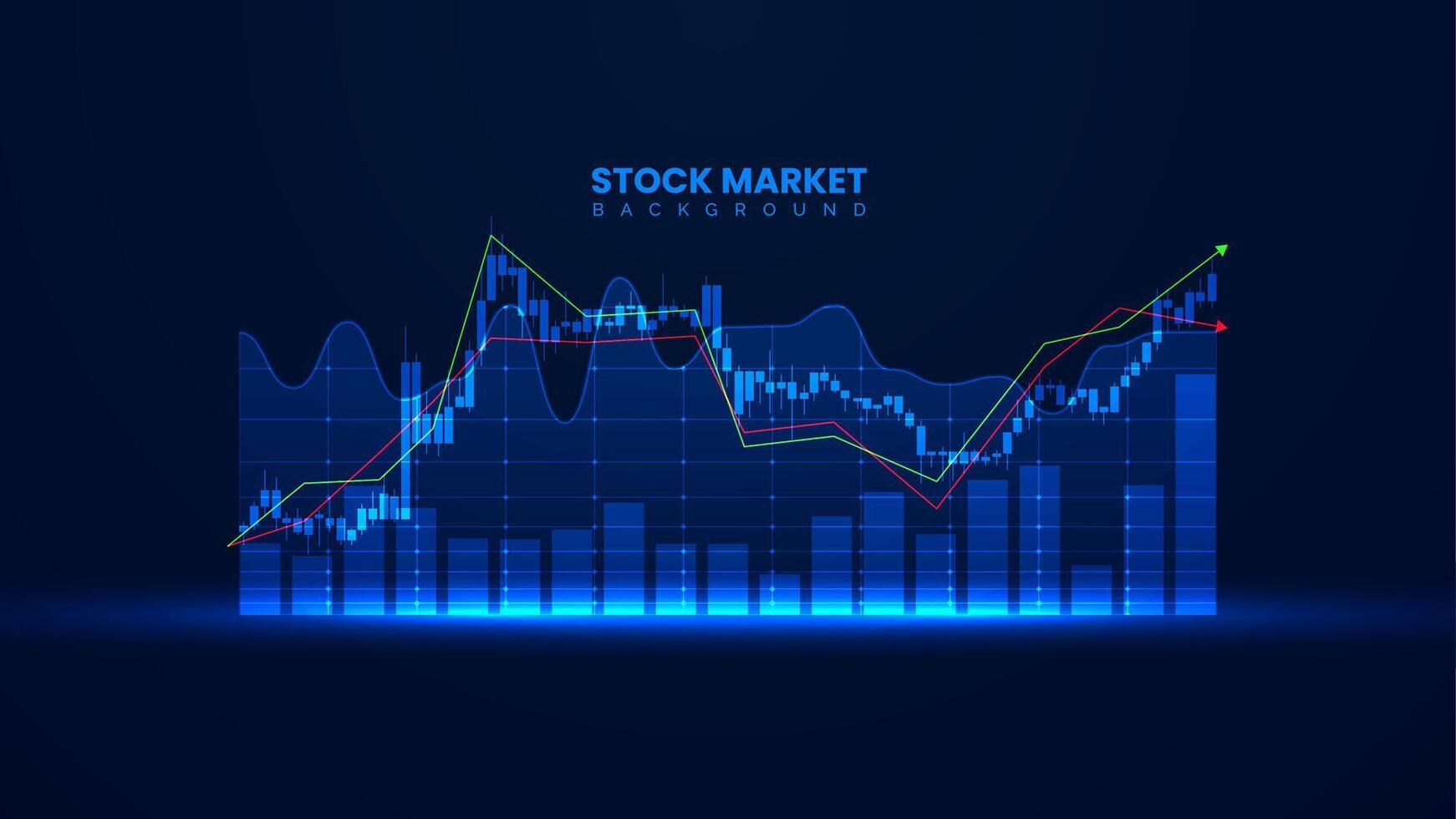 valores mercado crecimiento grafico en futurista tecnología estilo. negocio crecimiento ilustración con el bar gráfico estático y arriba flecha. exitoso candelero comercio gráfico información. vector