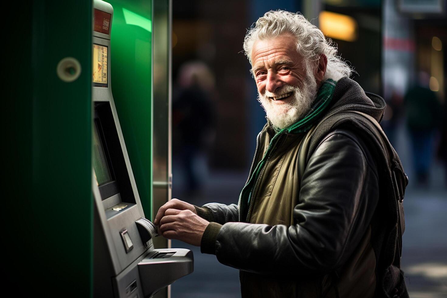 AI generated an old man using an atm machine with generative ai photo
