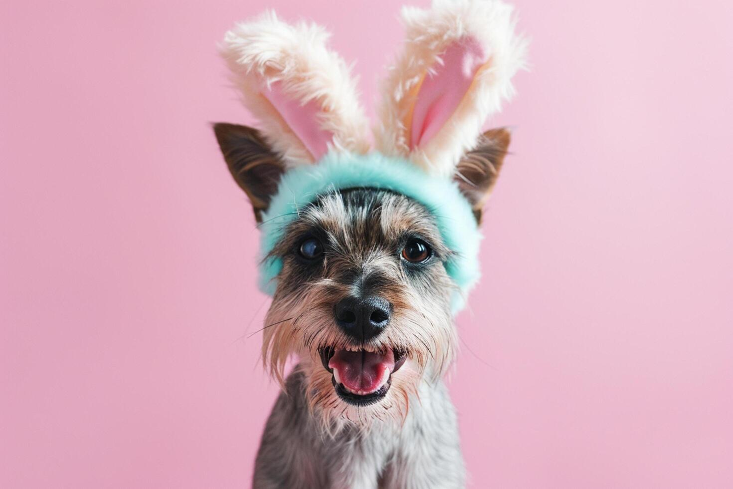 AI generated a dog wearing a bunny headband with generative ai photo