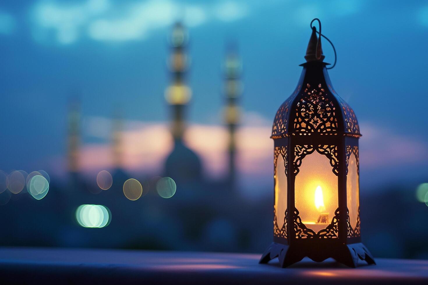 AI generated arabic style hanging lamp bokeh style background with generative ai photo