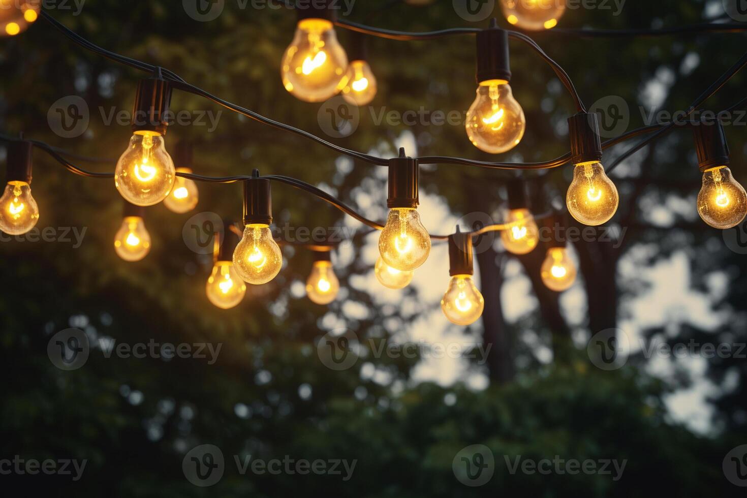 AI generated a string of lights hanging on the tree bokeh style background with generative ai photo