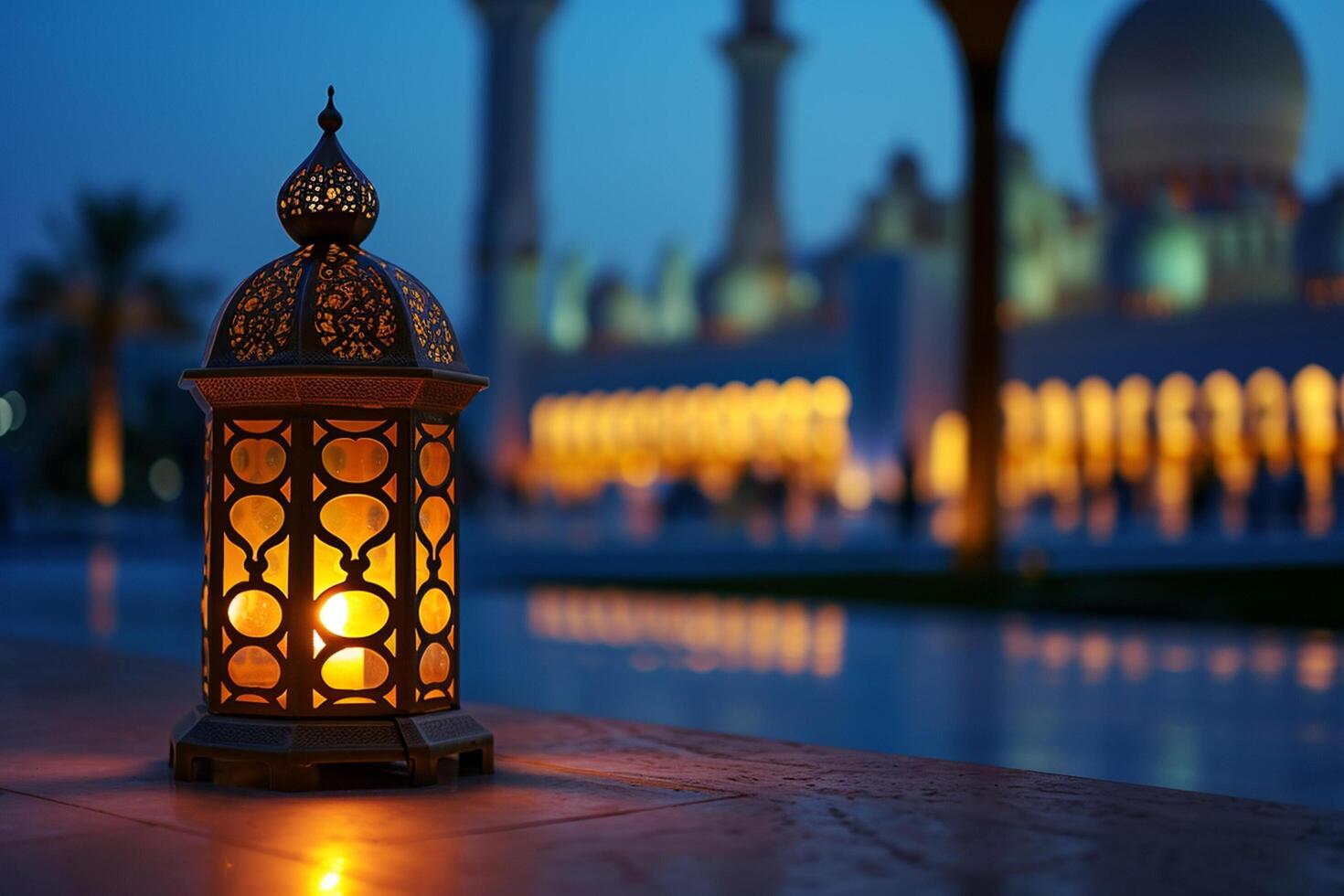AI generated arabic style hanging lamp bokeh style background with generative ai photo