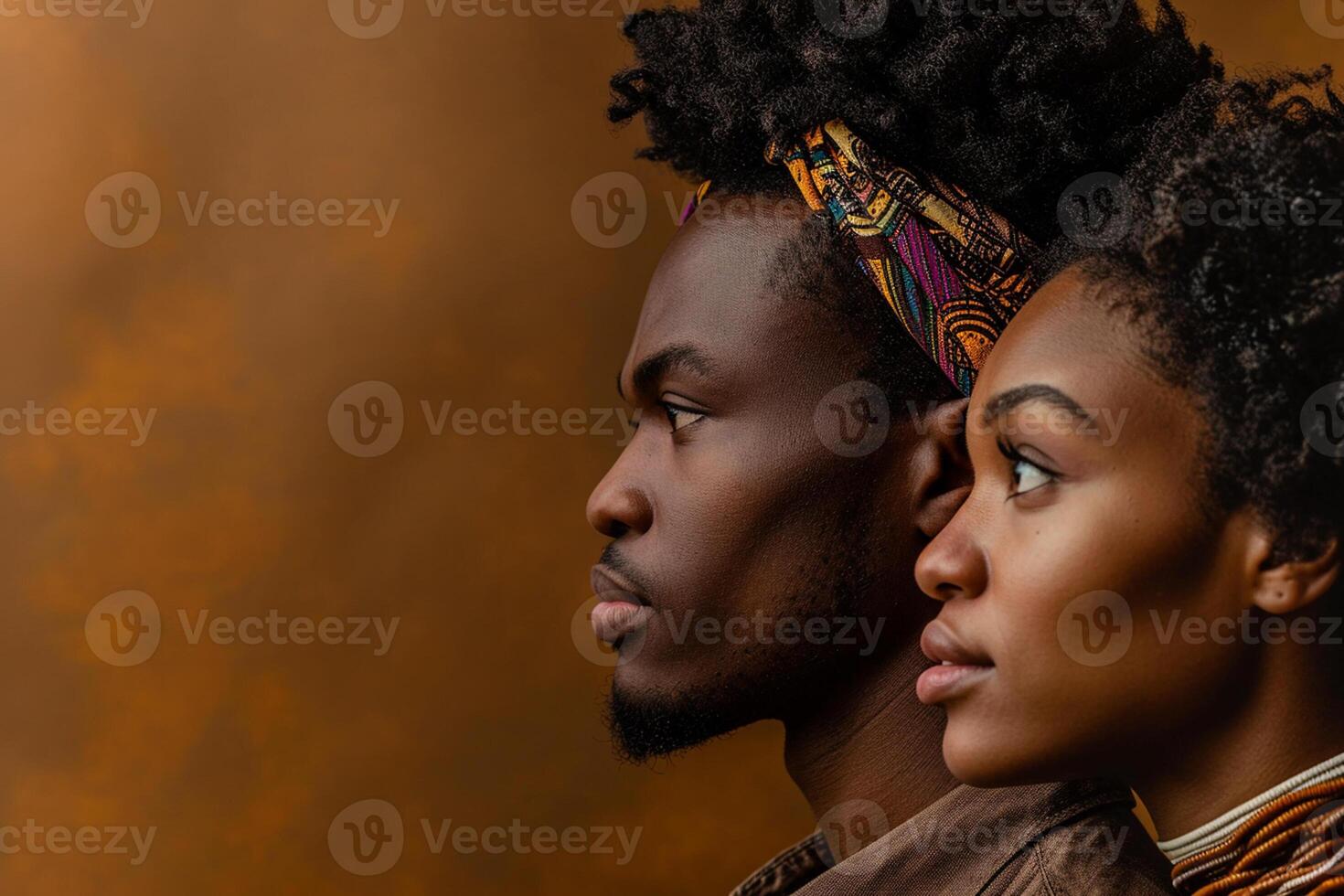 AI generated african male and female model turn sideways with generative ai photo