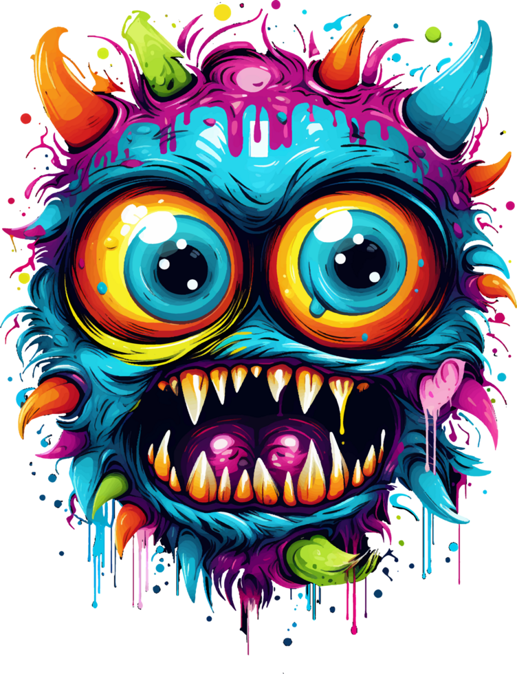 AI generated Scary Halloween big-eyed crazy monster character in bright colors, on transparent background, for t-shirt or sticker design ready to print png