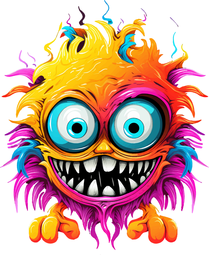 ai généré effrayant Halloween aux grands yeux fou monstre personnage dans brillant couleurs, sur transparent arrière-plan, pour T-shirt ou autocollant conception prêt à impression png