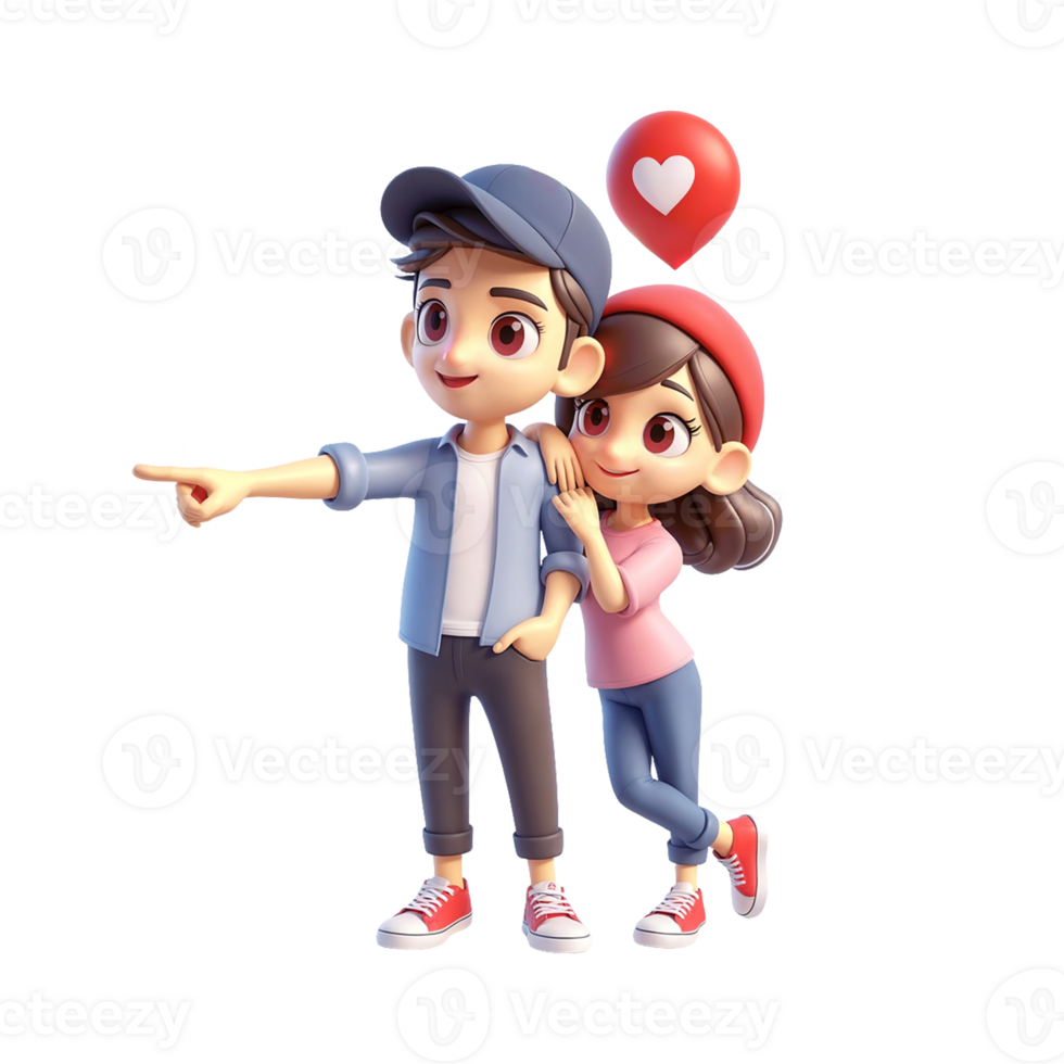 AI generated Couple of lovers in cartoon style  on PNG background.