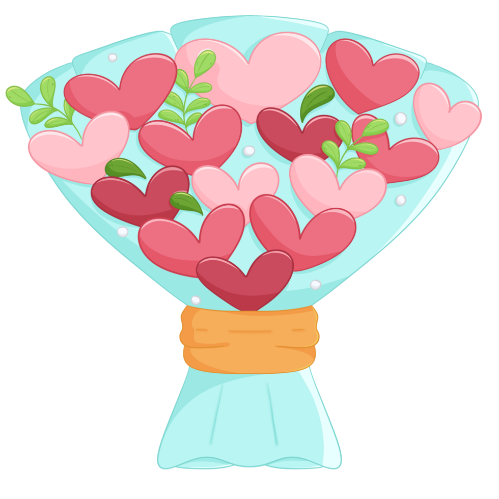 Cartoon flower heart and leaf, element valentines day png