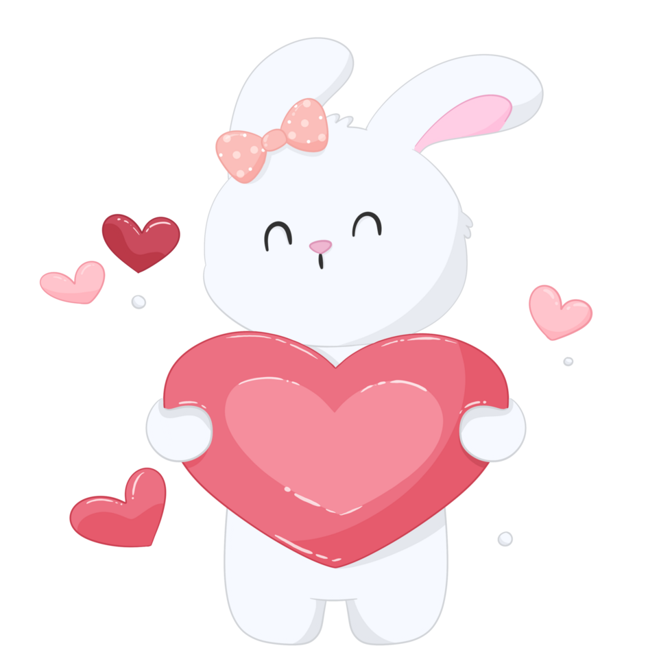 Cartoon rabbit holding red heart , element valentine day png