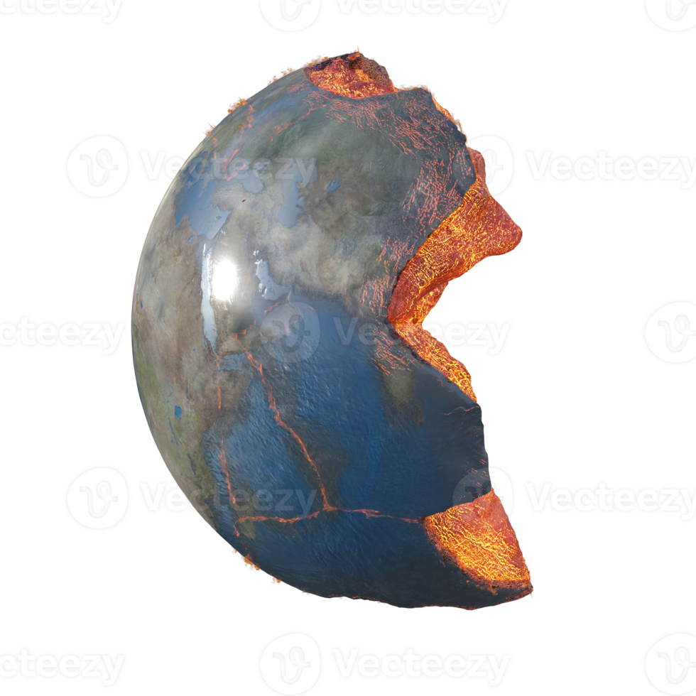 Planet crack on transparent background, 3d render png