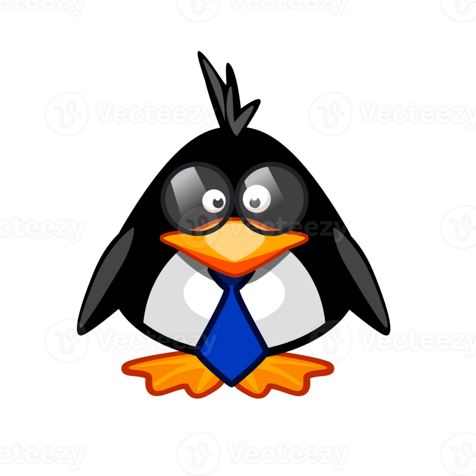 Cartoon penguin boy with glasses and with a tie. png