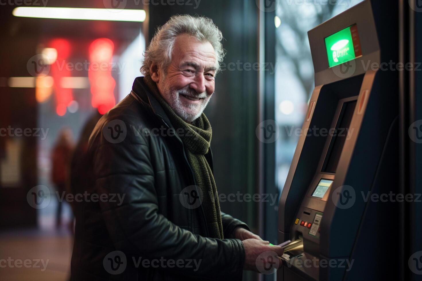 AI generated an old man using an atm machine with generative ai photo