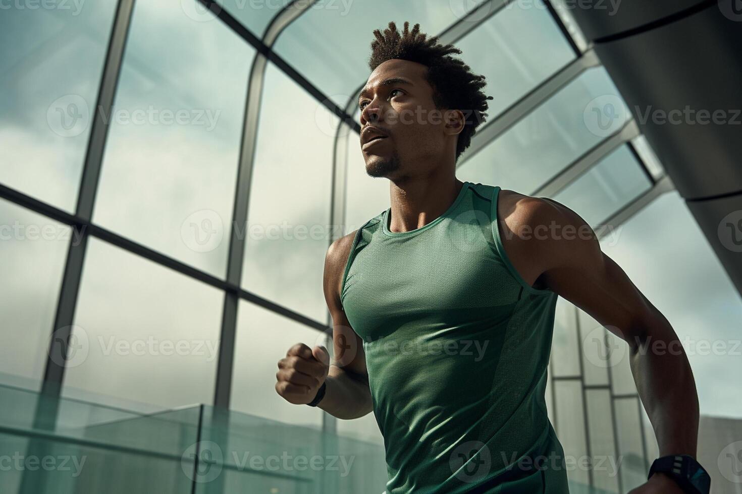 AI generated an african american man jogging bokeh style background with Generative AI photo