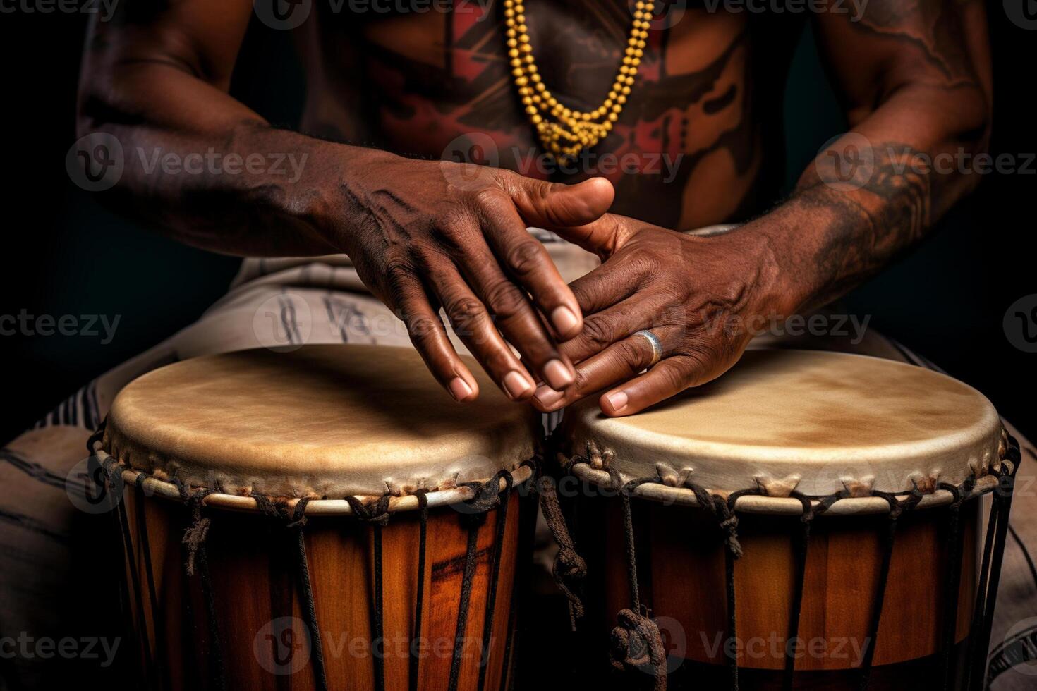 AI generated close up of hands playing drum with Generated AI photo