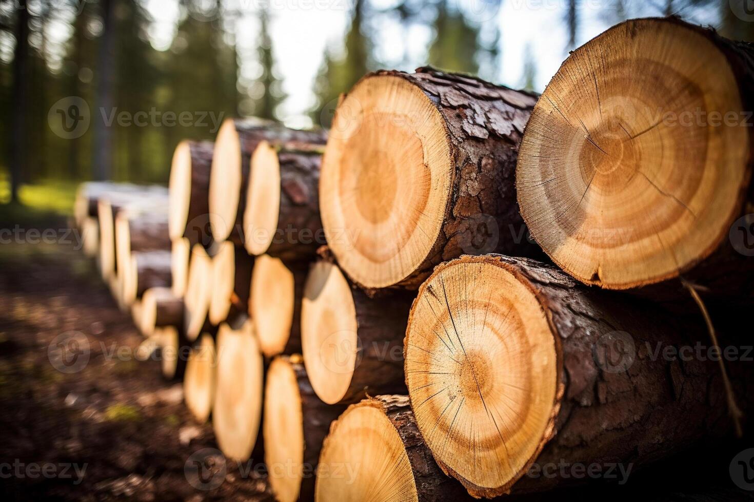 AI generated a pile of logs at the wild bokeh style background with Generative AI photo