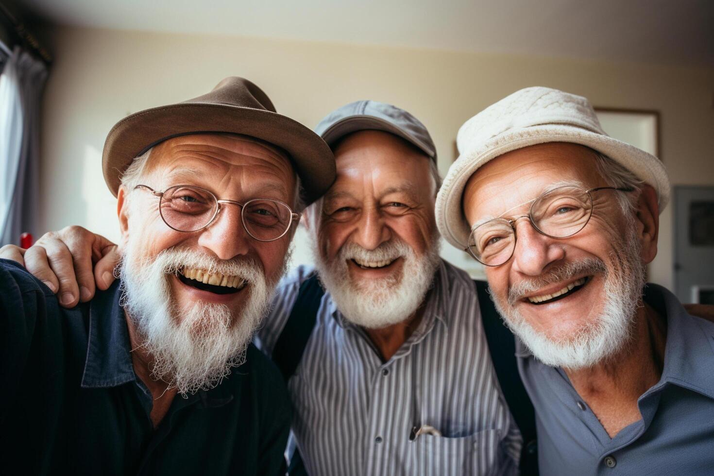 AI generated a group of older men friendship bokeh style background with Generated AI photo