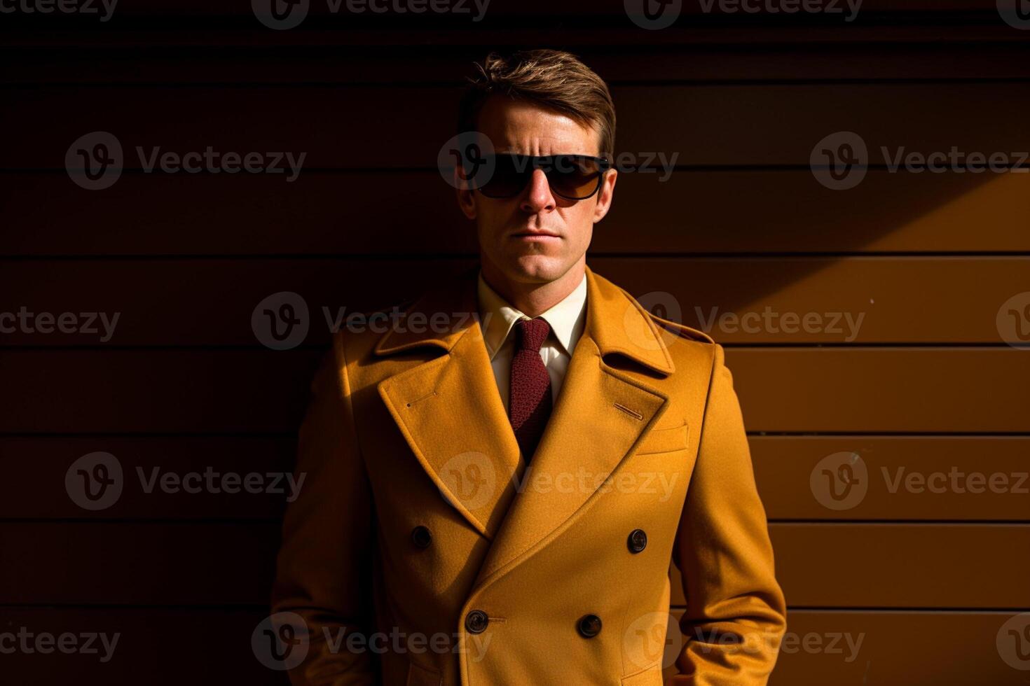 AI generated handsome man model wearing yellow suit with Generated AI photo