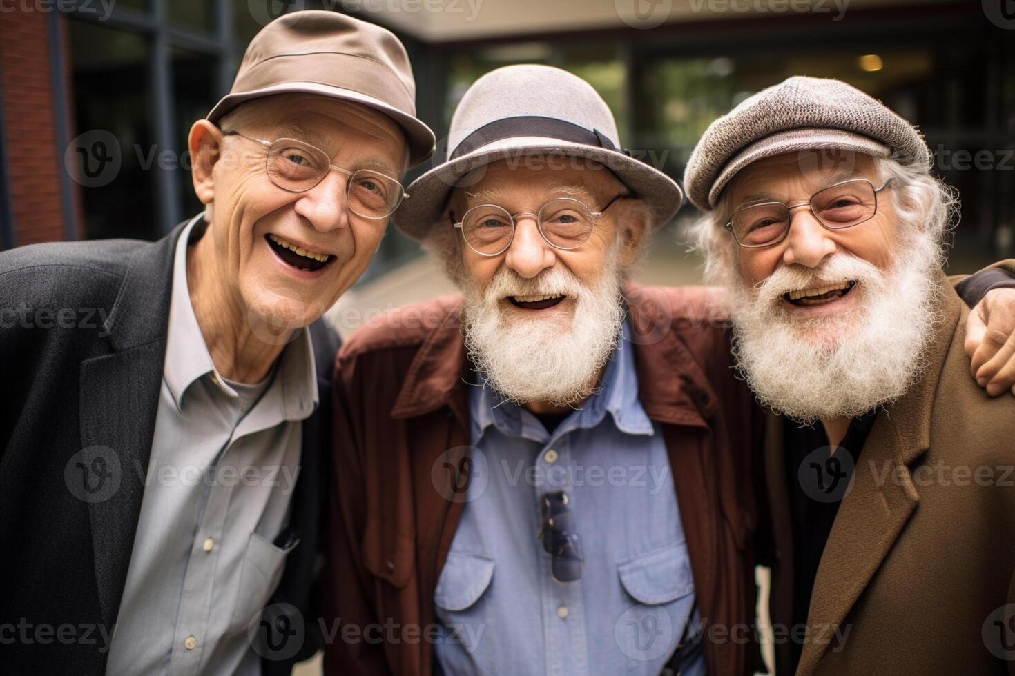 AI generated a group of older men friendship bokeh style background with Generated AI photo