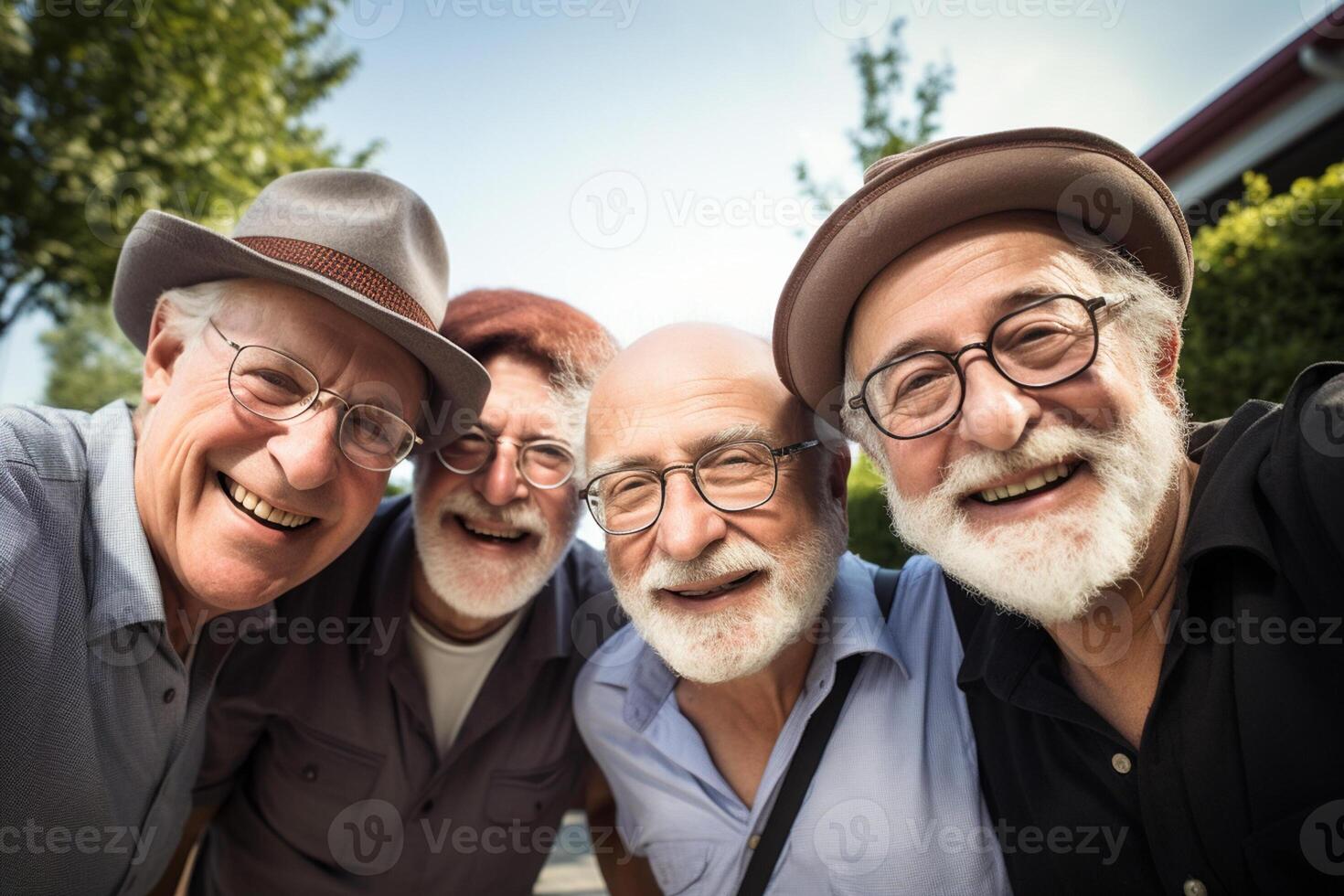 AI generated a group of older men friendship bokeh style background with Generated AI photo