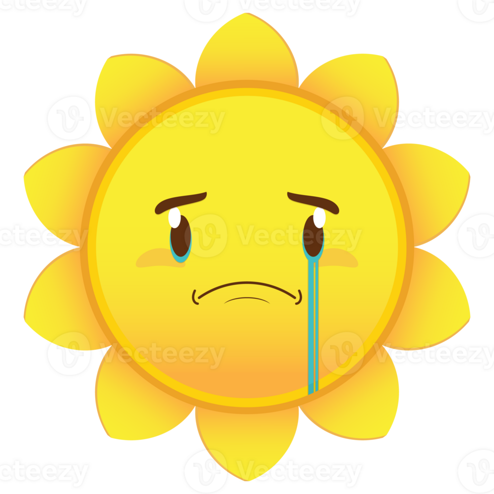 sun crying and scared face cartoon cute png