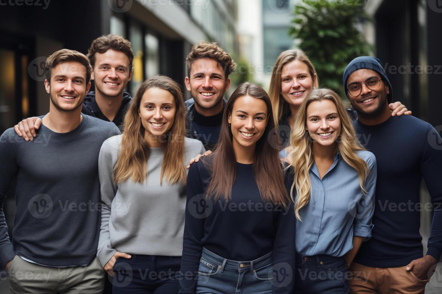 ai generado grande grupo de alegre amigos a Universidad o colega. amigo, estilo de vida concepto foto