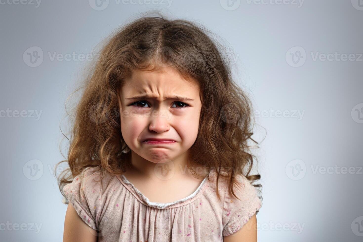 AI generated An offended crying little girl. AI generated photo