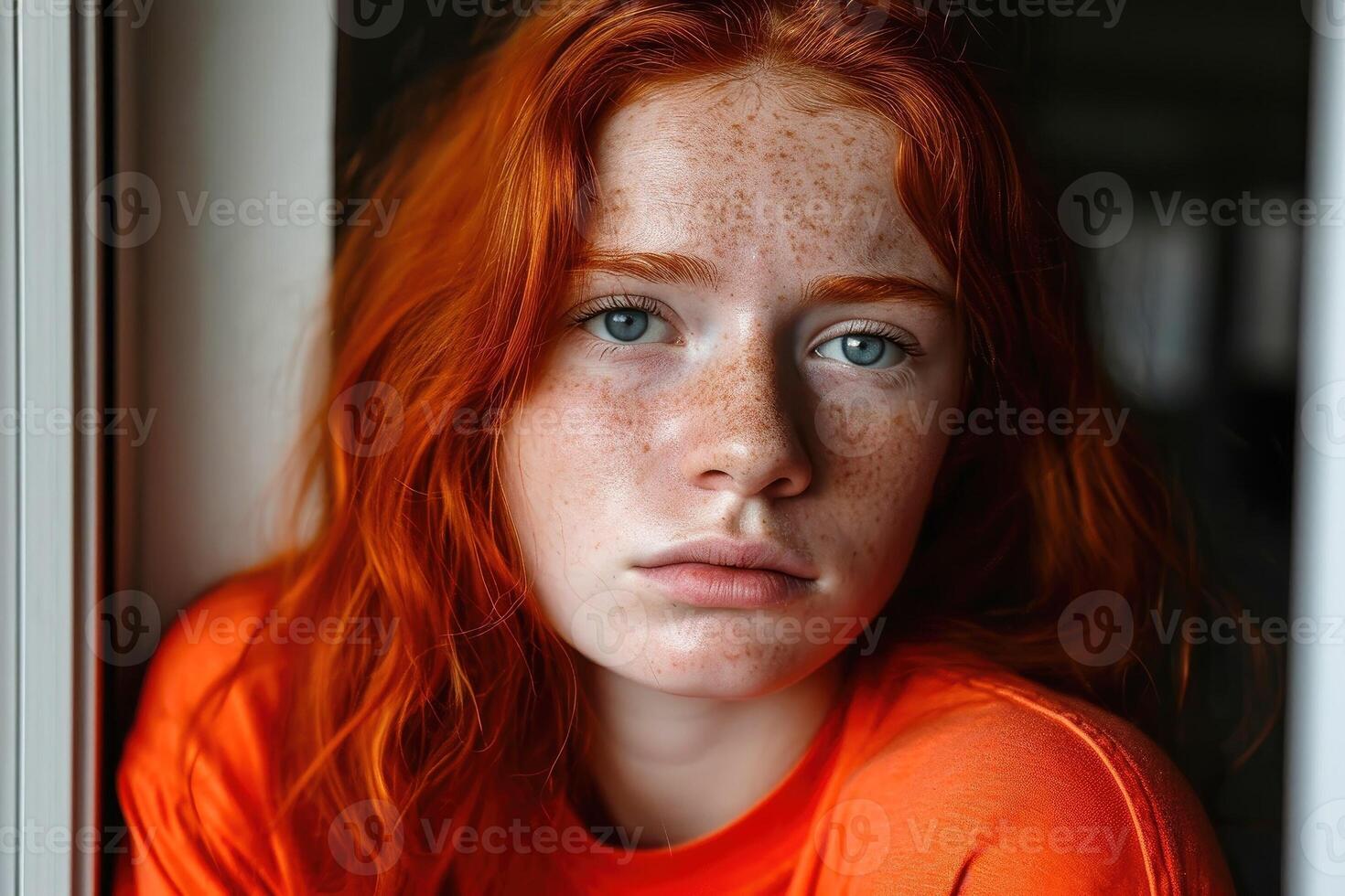 AI generated Close up portrait of a thoughtful beautiful woman. AI generated photo