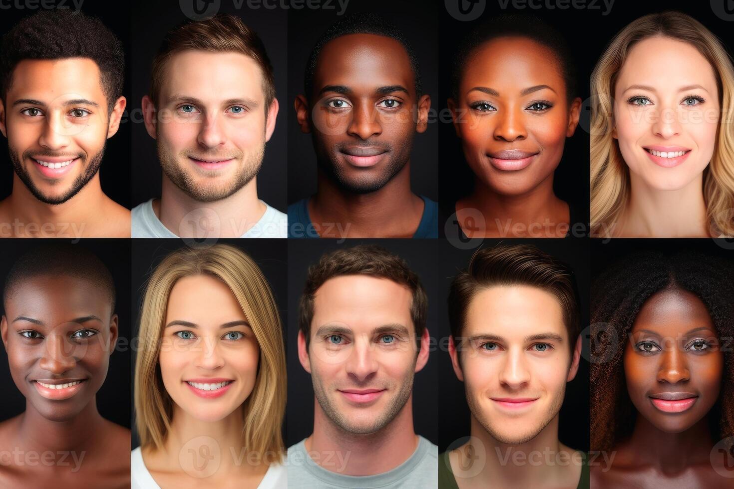 ai generado un collage de diferente caras de el diferente etnias ai generado foto