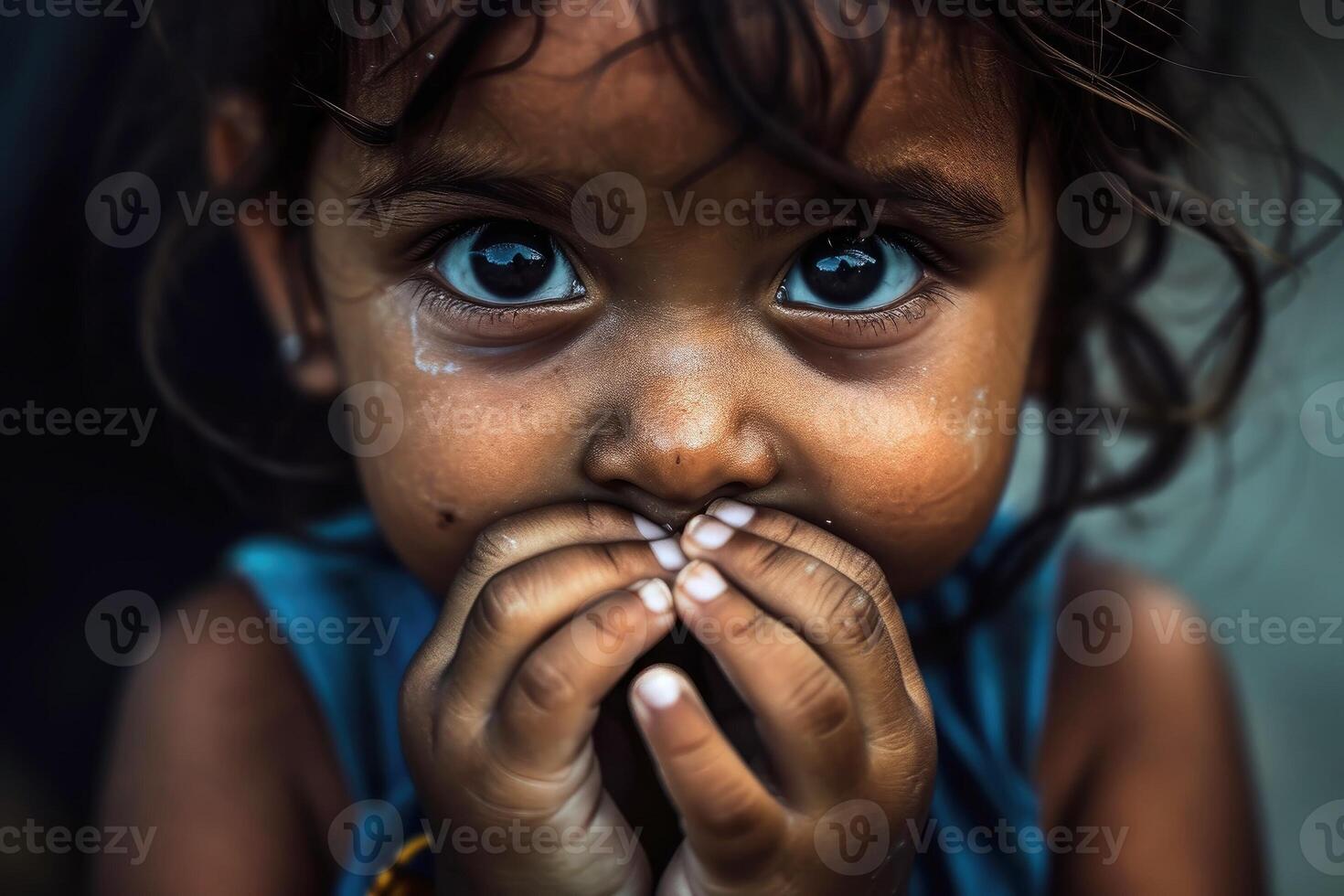 AI generated Close up portrait of a thoughtful girl. AI generated photo