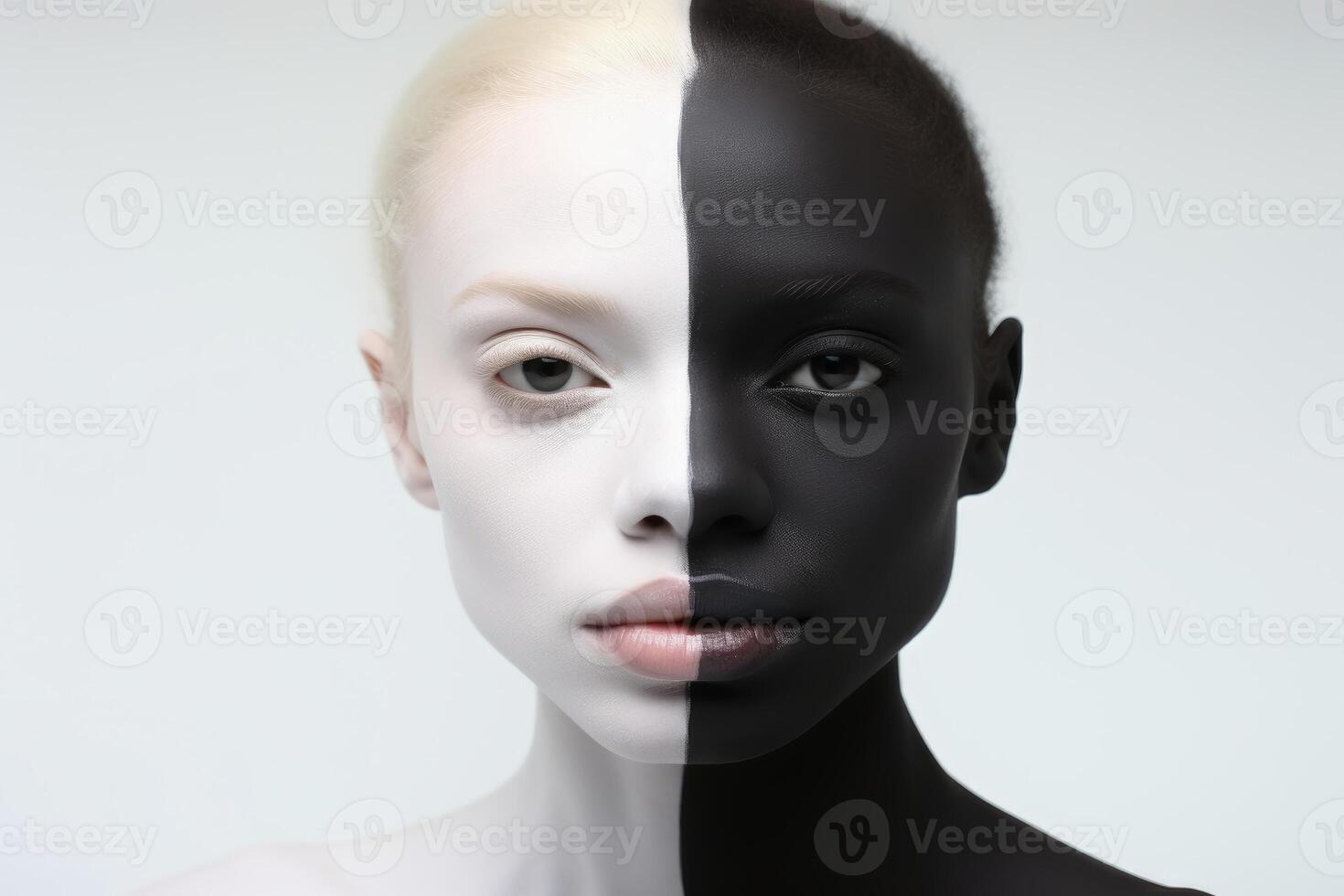 AI generated A portrait of a human with half white and half black color. AI generated photo