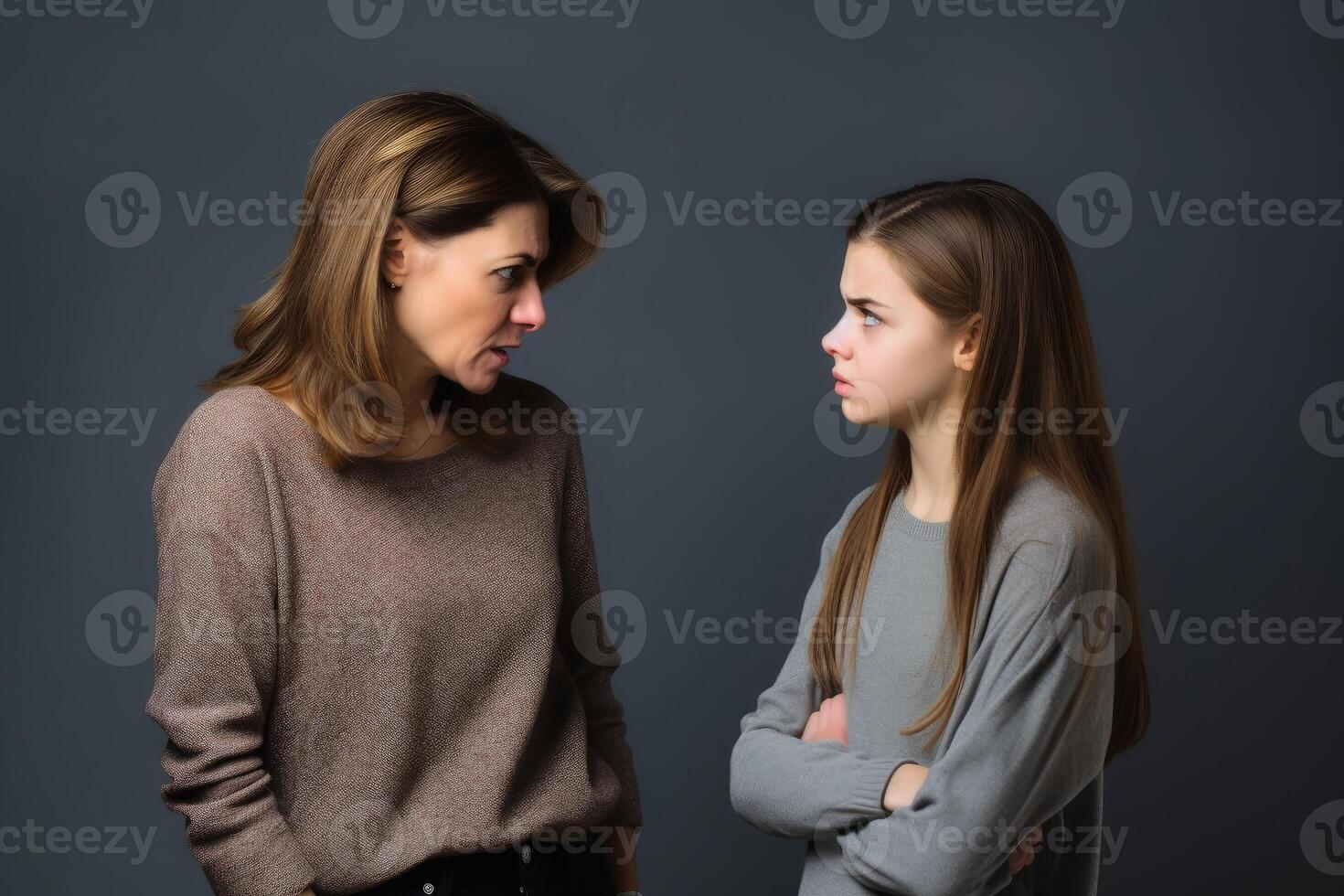 AI generated Mother arguing with her teenage kid. AI generated photo