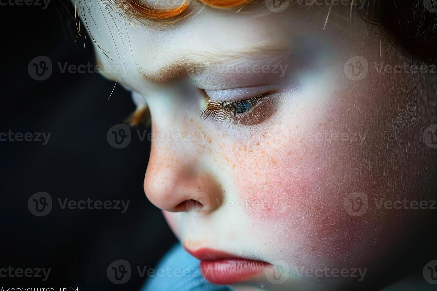 AI generated Close up portrait of a thoughtful boy. AI generated photo