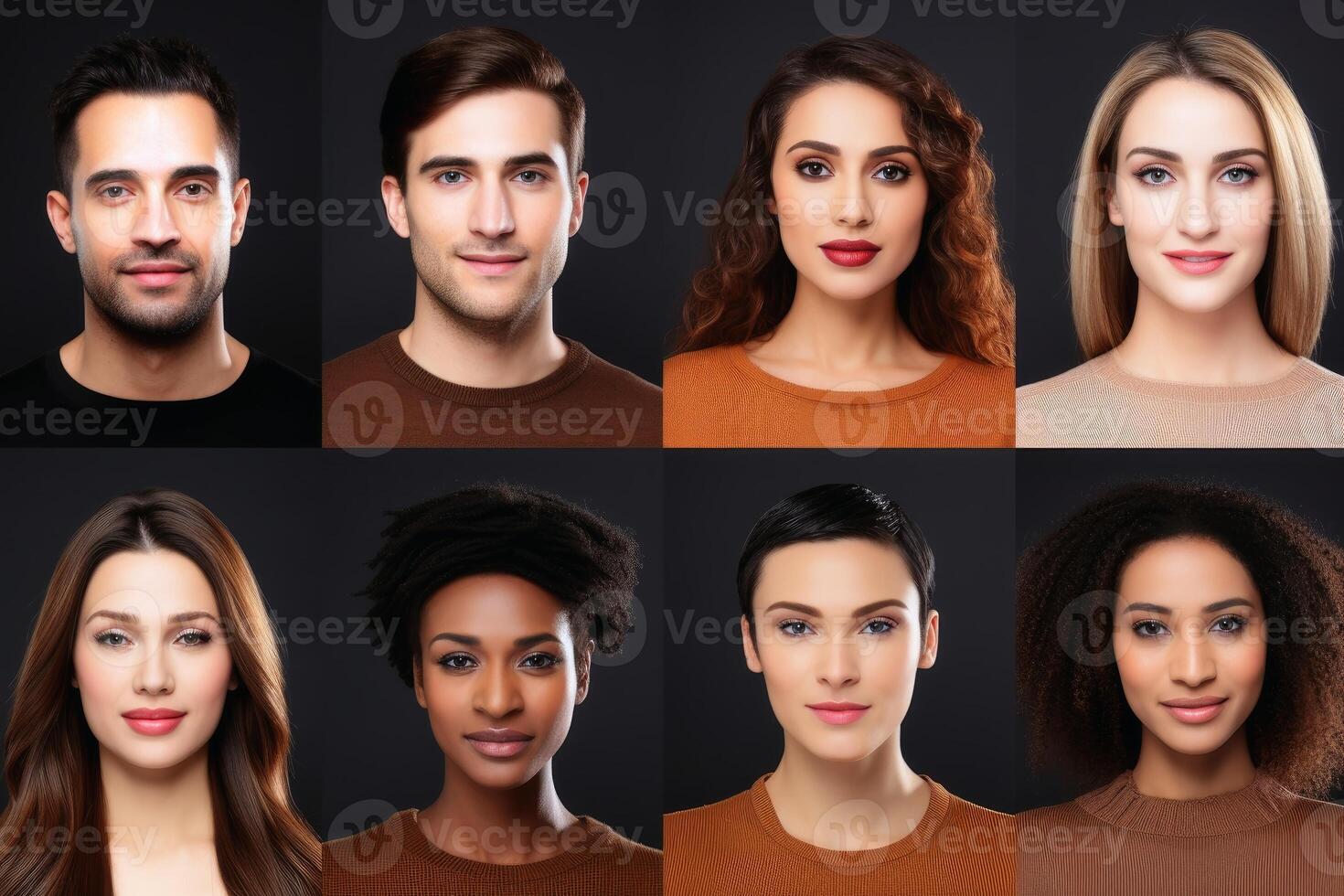 AI generated A collage of different faces of the different ethnicities. AI generated photo