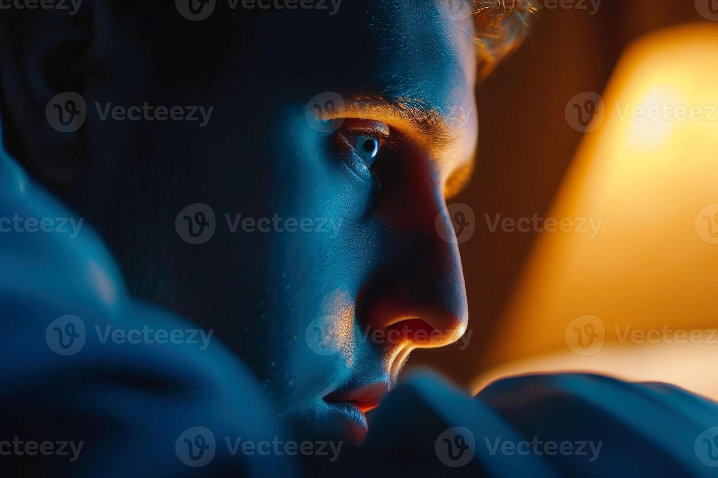 AI generated Close up portrait of a thoughtful man. AI generated photo