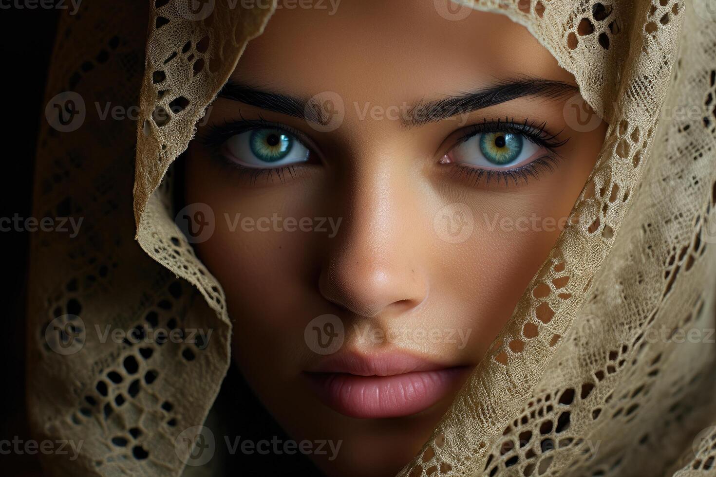 AI generated A stunning woman with captivating eyes exuding elegance and allure. AI generated photo