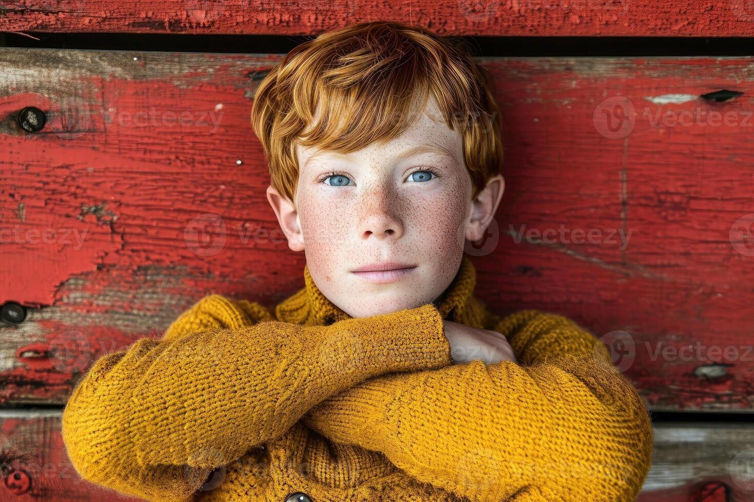 AI generated Close up portrait of a thoughtful boy. AI generated photo