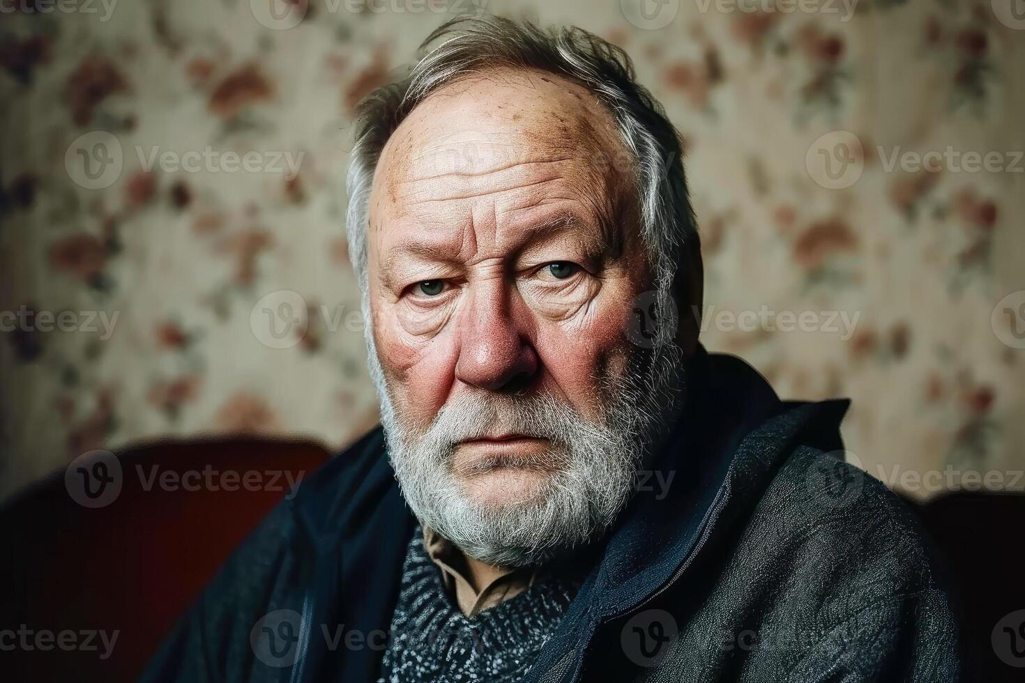 AI generated Close up portrait of a thoughtful grandfather. AI generated photo