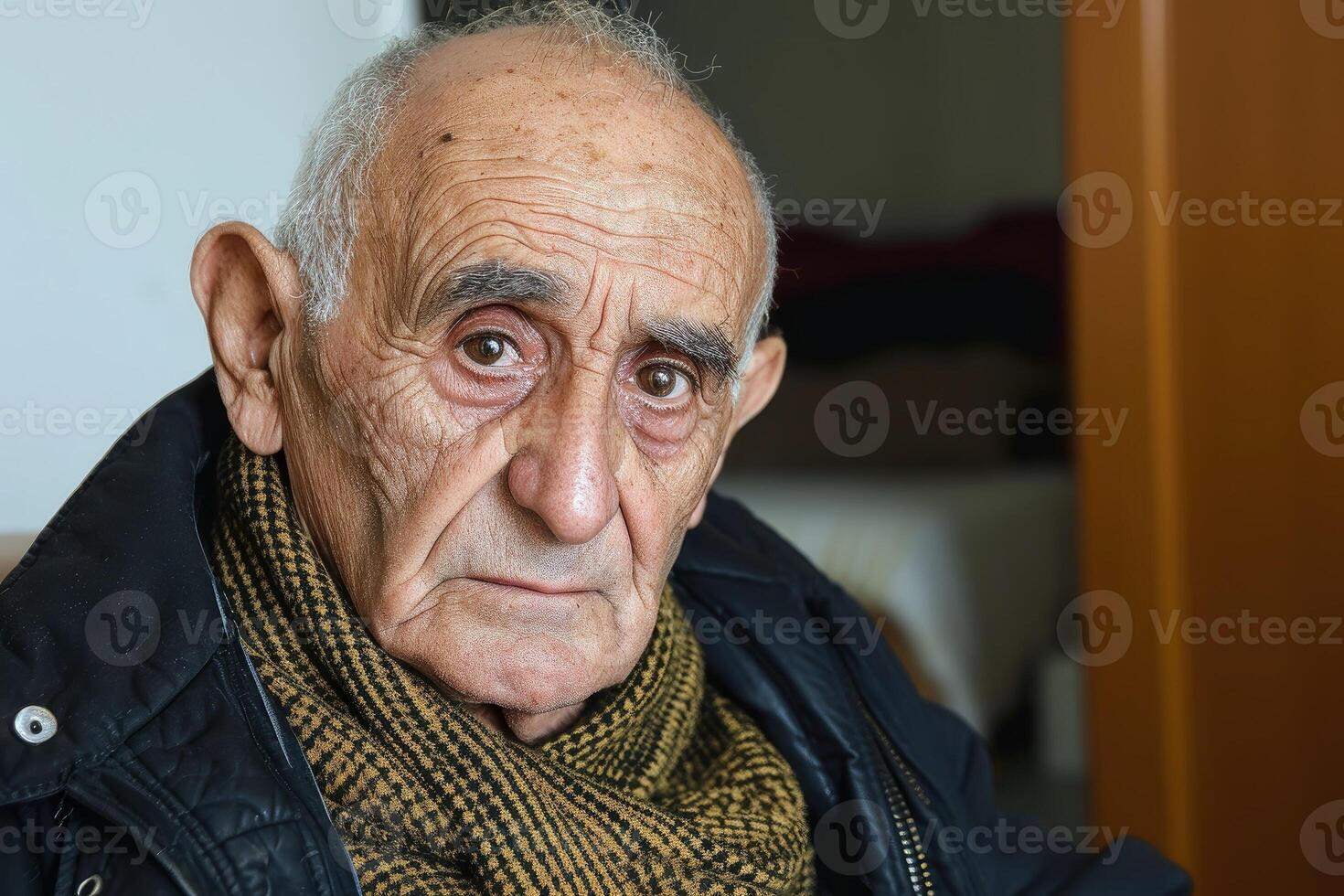 AI generated Close up portrait of a thoughtful grandfather. AI generated photo