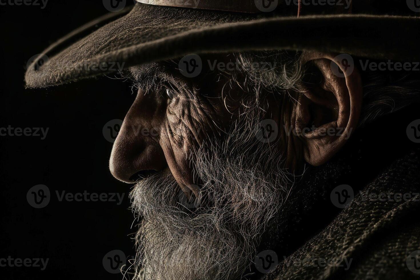 AI generated Close up portrait of a thoughtful grandfather. AI generated photo
