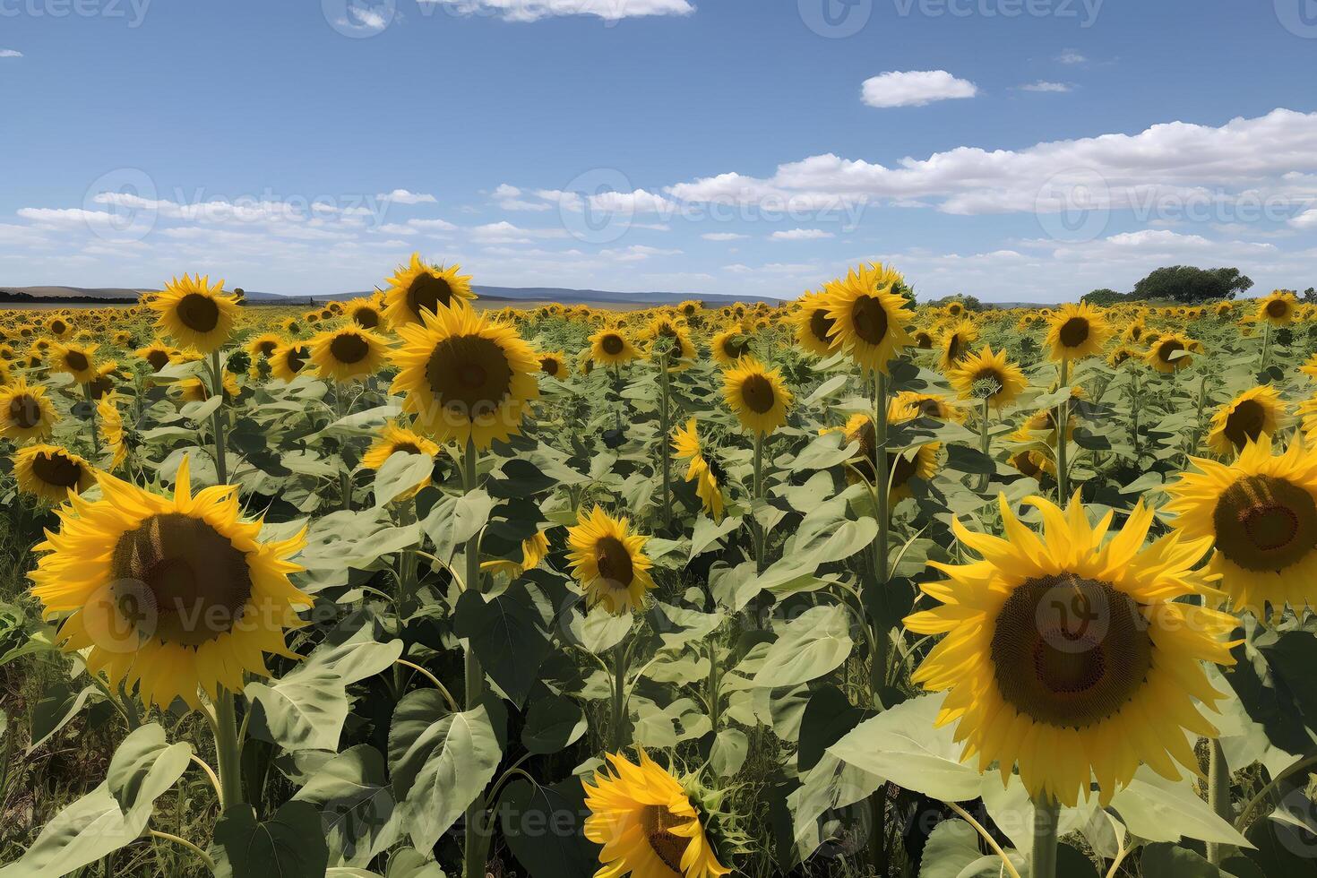 AI generated A field of sunflowers with a clear blue sky in the background, neural network generated image photo