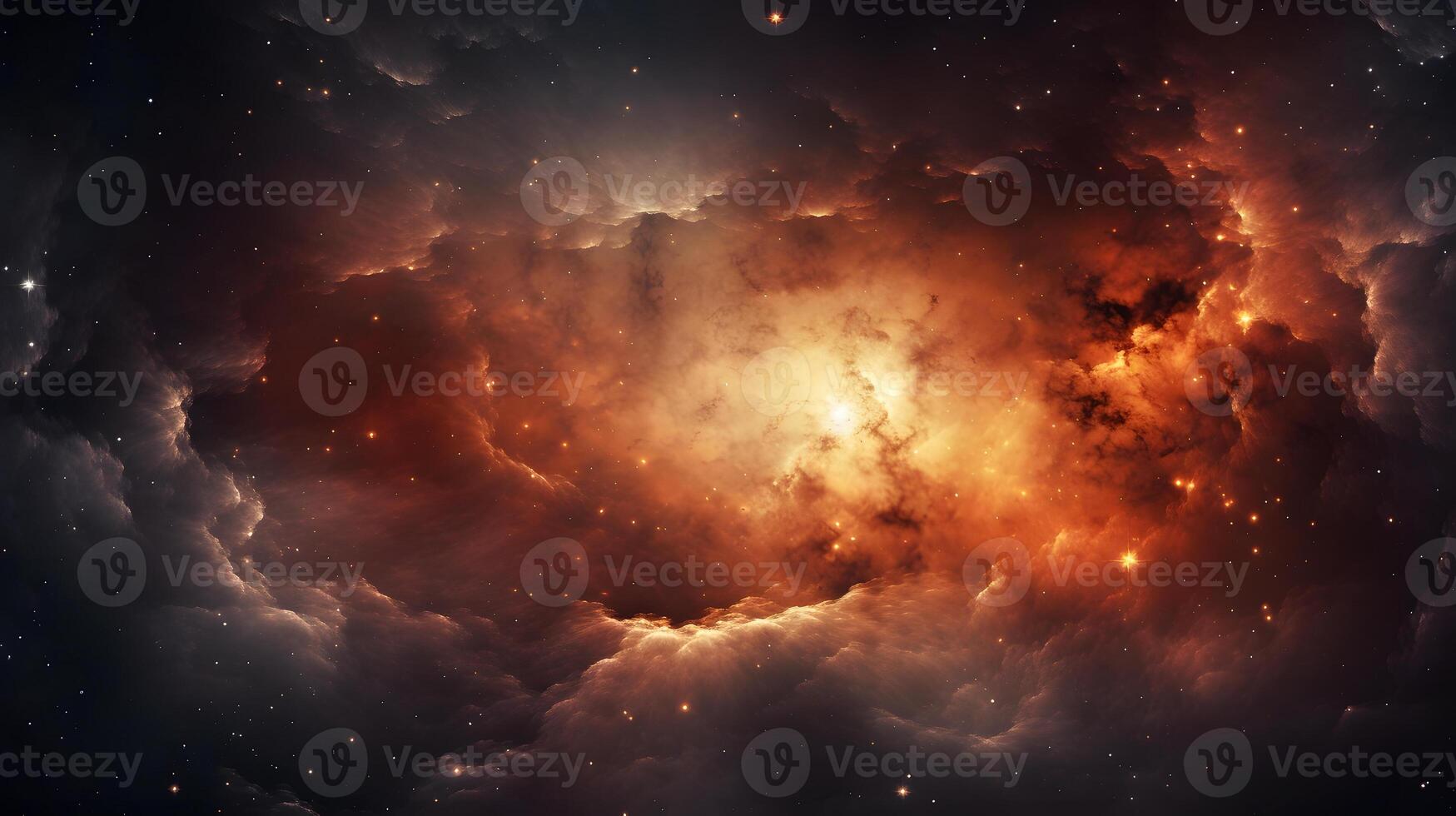 AI generated fantastic space nebula with glowing cosmic clouds on black background, neural network generated image photo