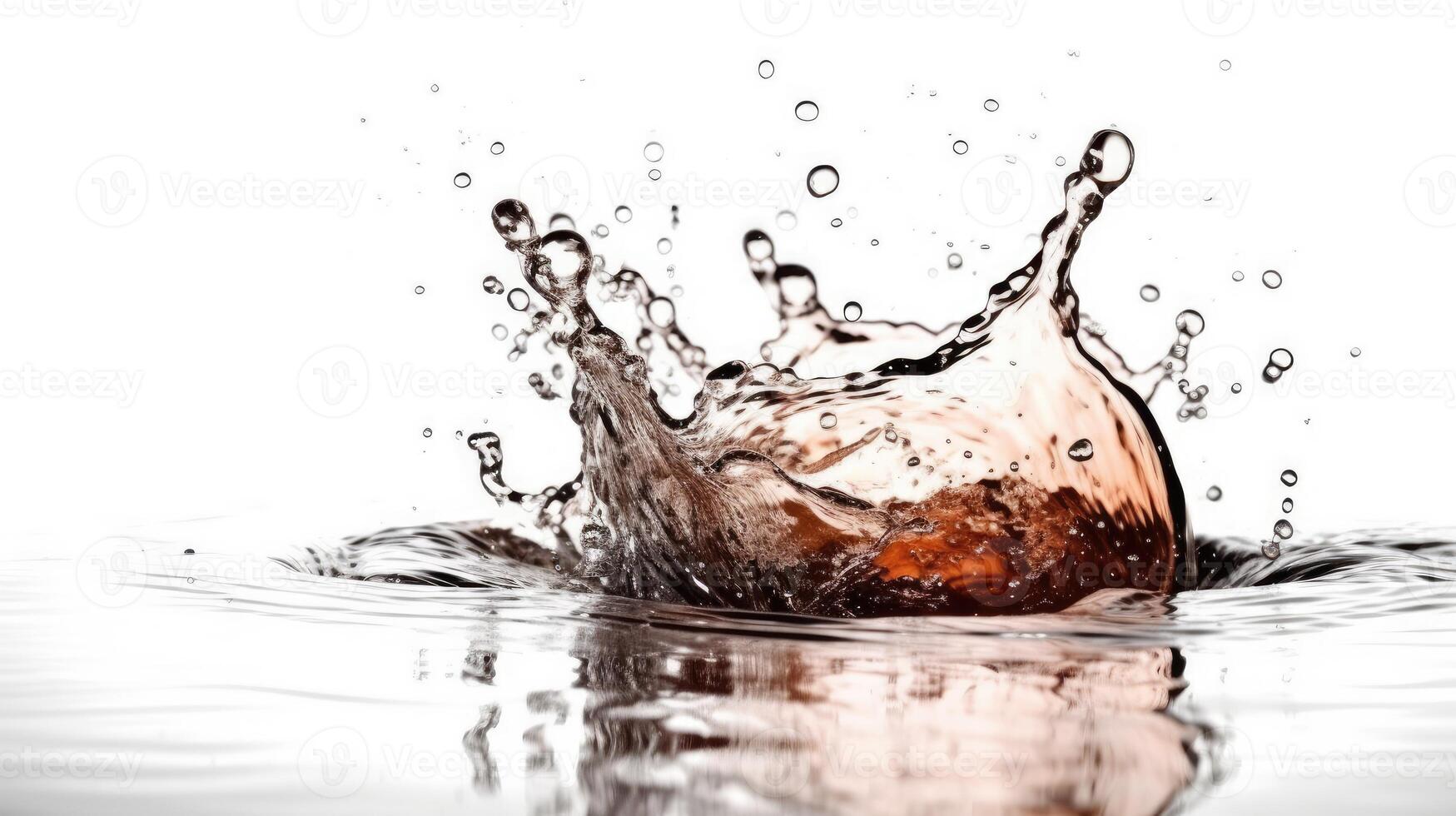 AI generated Dynamic Liquid Splash Captured in High Speed Photography, Reflecting Light on a Pristine White Background photo