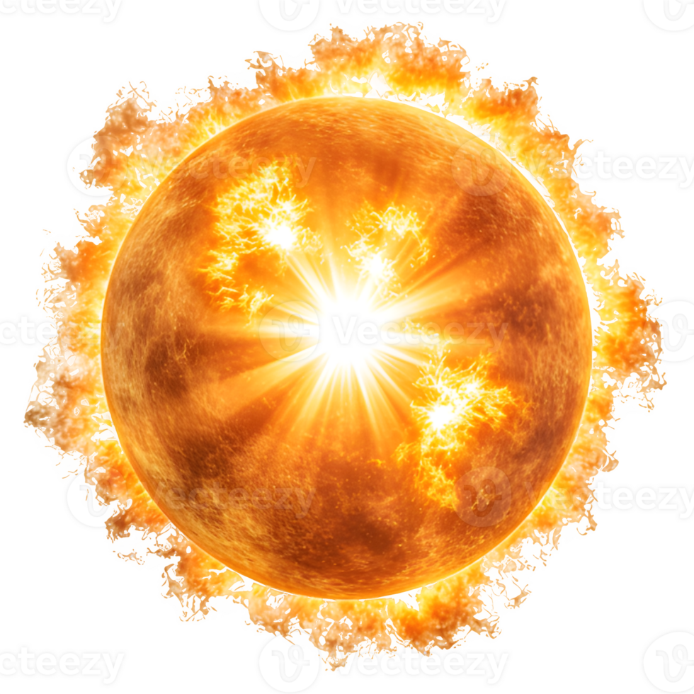 AI generated round sun isolated on transparent background ,generative ai png