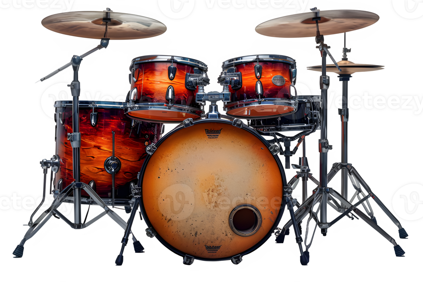 AI generated drum kit isolated on transparent background ,drum set png ,generative ai