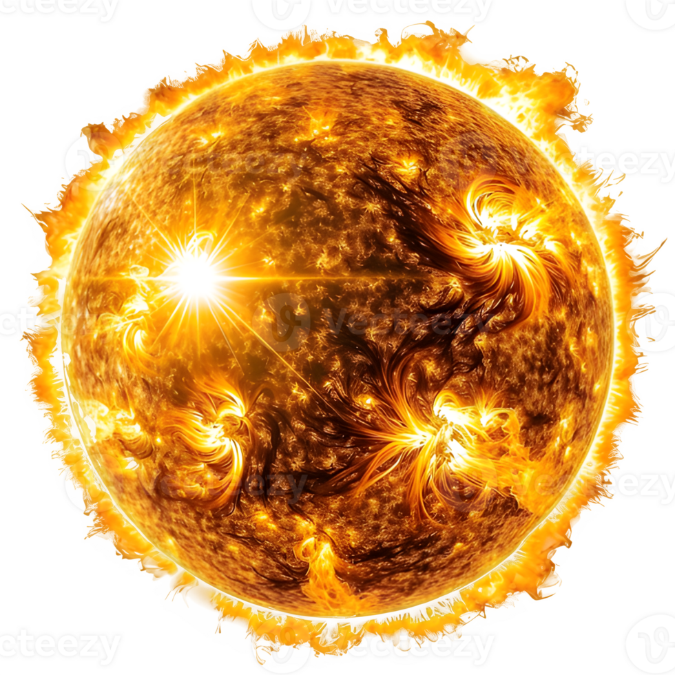 AI generated round sun isolated on transparent background ,generative ai png