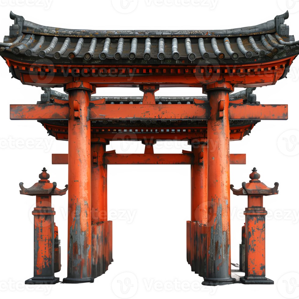 AI generated torii gate isolated on transparent background ,Chinese temple gate, generative ai png