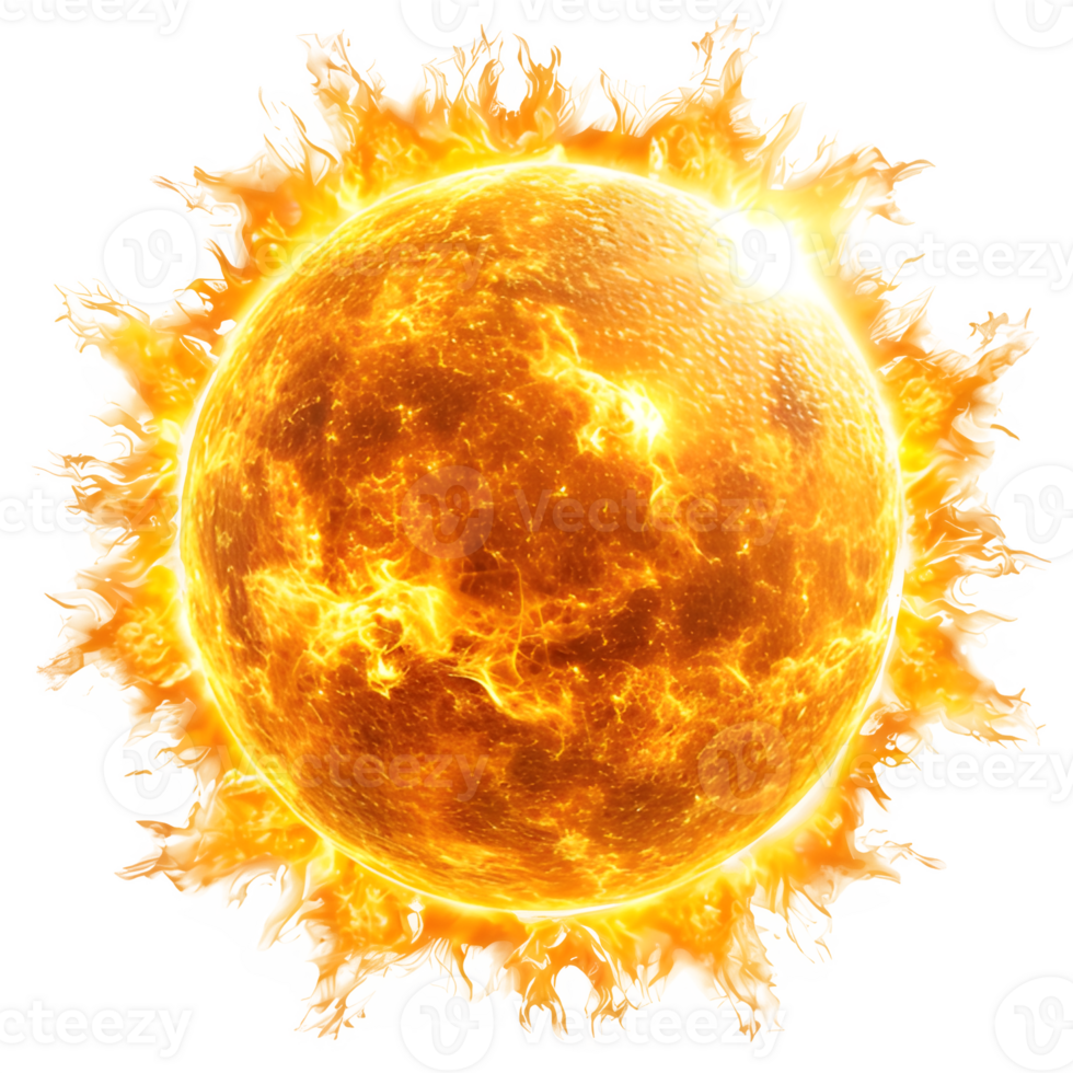 AI generated round sun isolated on transparent background ,generative ai png