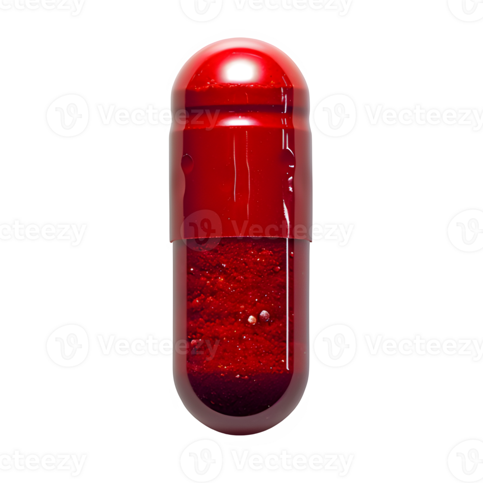 AI generated red capsule pill isolated on transparent background ,generative ai png